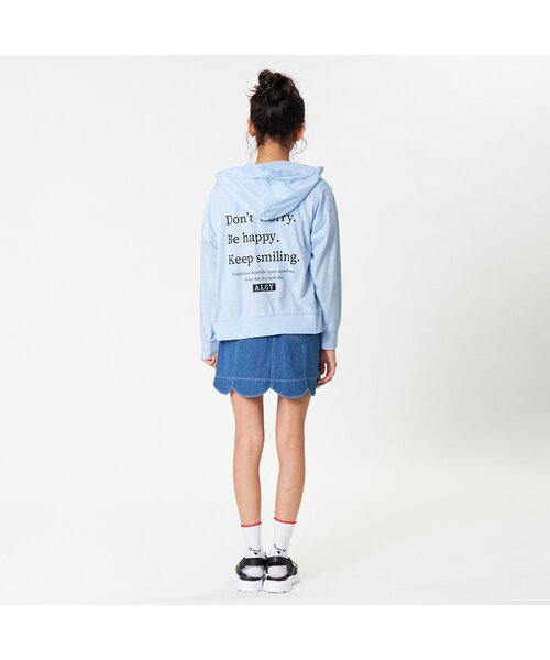 algy（アルジー）の「ガーリーロゴUVカットパーカー（パーカー・キッズ・サックスブルー/オフホワイト/ラベンダー・MEDIUM/SMALL/XX-SMALL/X-SMALL）」の8枚目の写真