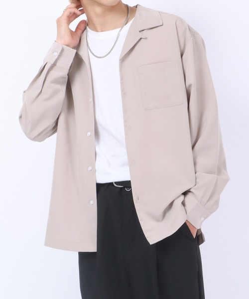 Salong hameu（サロン ハミュー）の「オーバーサイズ オープンカラーシャツ/とろみシャツ/長袖 無地 開襟シャツ メンズ レディース（シャツ/ブラウス・メンズ・ホワイト/ブラック/サックスブルー/グリーン/モカ/グレイッシュベージュ・M/L/XL）」の4枚目の写真