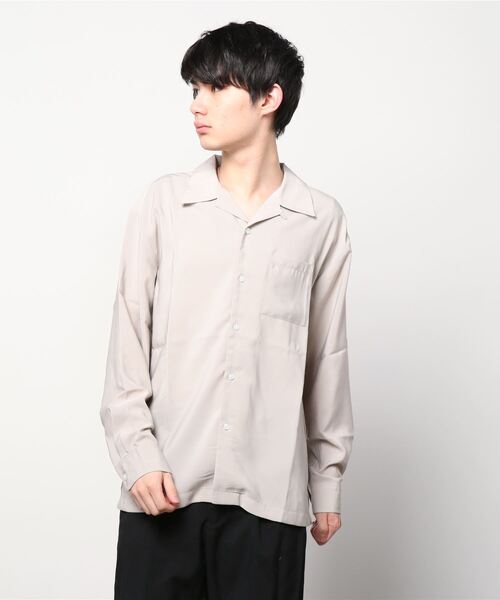 Salong hameu（サロン ハミュー）の「オーバーサイズ オープンカラーシャツ/とろみシャツ/長袖 無地 開襟シャツ メンズ レディース（シャツ/ブラウス・メンズ・ホワイト/ブラック/サックスブルー/グリーン/モカ/グレイッシュベージュ・M/L/XL）」の10枚目の写真