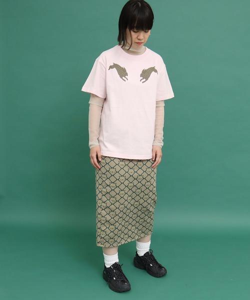 プリント半袖カットソー セール】うさぎプリント半袖Tシャツ（Tシャツ/カットソー