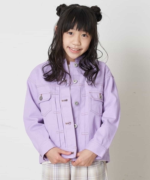 a.v.v（アーヴェヴェ）の「[100-130]【洗える/セットアップ対応】マオカラージージャン（デニムジャケット・キッズ・ライトパープル/ブルー・130/120）」の13枚目の写真