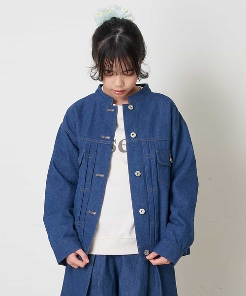 a.v.v（アーヴェヴェ）の「[100-130]【洗える/セットアップ対応】マオカラージージャン（デニムジャケット・キッズ・ライトパープル/ブルー・130/120）」の11枚目の写真