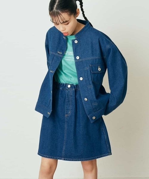 a.v.v（アーヴェヴェ）の「[100-130]【洗える/セットアップ対応】マオカラージージャン（デニムジャケット・キッズ・ライトパープル/ブルー・130/120）」の3枚目の写真