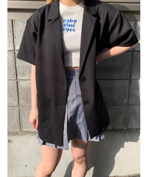 WC(ダブル シー)の「カラー半袖ジャケット(テーラードジャケット・レディース・ブラック/オレンジ/グリーン/ライトパープル・FREE)」の2枚目の写真