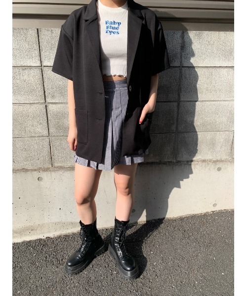 WC(ダブル シー)の「カラー半袖ジャケット(テーラードジャケット・レディース・ブラック/オレンジ/グリーン/ライトパープル・FREE)」の12枚目の写真