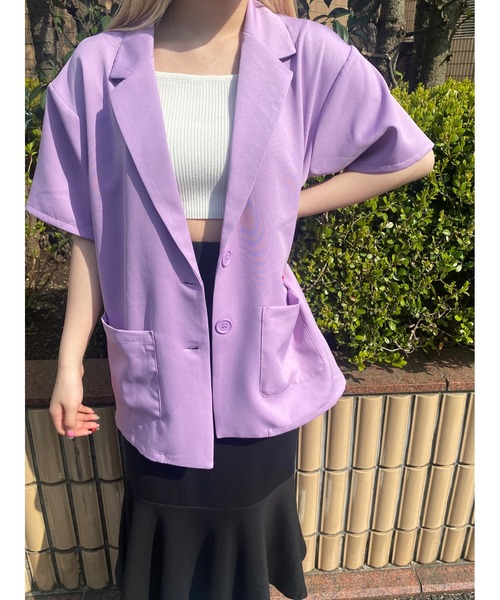 WC(ダブル シー)の「カラー半袖ジャケット(テーラードジャケット・レディース・ブラック/オレンジ/グリーン/ライトパープル・FREE)」の13枚目の写真