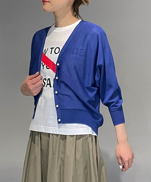 PICCIN（ピッチン）の「接触冷感ドルマンパールボタンカーディガン（カーディガン/ボレロ・レディース・イエロー/ブラック/ホワイト/ブルー/ピンク/パープル・M）」の4枚目の写真