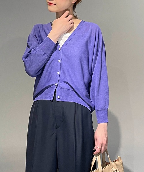 極美品♡ロロピアーナ　シルク55％　カーディガン　ロゴボタン　最高級素材　紫 極美品♡ロロピアーナ シルク55％ カーディガン ロゴボタン 最高級素材