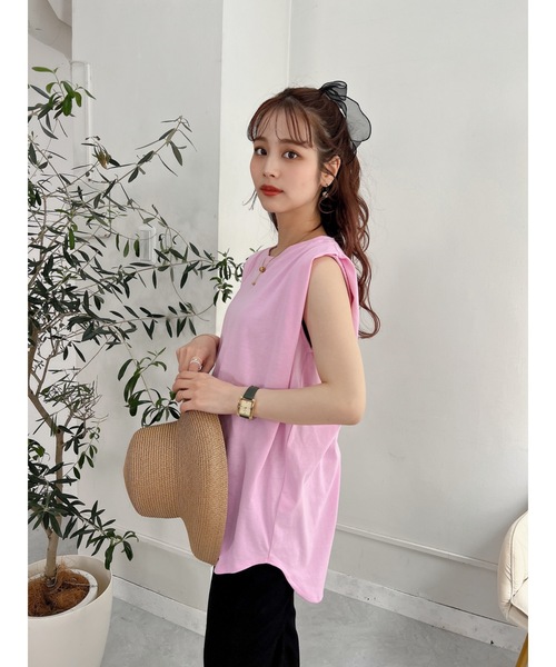 JUMELLE(ジュメロ)の「ショルダータックタンク(Tシャツ/カットソー・レディース・ホワイト/オレンジ/ピンク/グリーン/ブラック・M)」の7枚目の写真