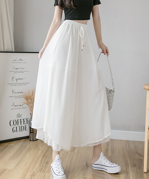 Grandeir(グランディール)の「シフォンプリーツレイヤードフレアパンツ(その他パンツ・レディース・ホワイト/ブラック/ピンク/ブルー・M)」の2枚目の写真