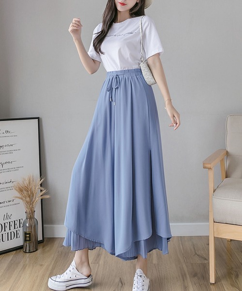 Grandeir(グランディール)の「シフォンプリーツレイヤードフレアパンツ(その他パンツ・レディース・ホワイト/ブラック/ピンク/ブルー・M)」の1枚目の写真