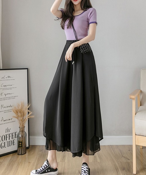 Grandeir(グランディール)の「シフォンプリーツレイヤードフレアパンツ(その他パンツ・レディース・ホワイト/ブラック/ピンク/ブルー・M)」の7枚目の写真