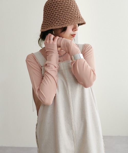 natural couture（ナチュラルクチュール）の「【大人ナチュ】シアーチュールトップス＋サテンキャミセット（アンサンブル・レディース・グレイッシュベージュ/グリーン/オレンジ/オフホワイト・FREE）」の5枚目の写真