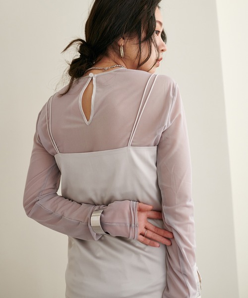 natural couture（ナチュラルクチュール）の「【大人ナチュ】シアーチュールトップス＋サテンキャミセット（アンサンブル・レディース・グレイッシュベージュ/グリーン/オレンジ/オフホワイト・FREE）」の9枚目の写真