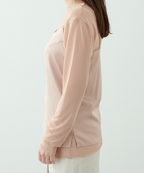 natural couture（ナチュラルクチュール）の「【大人ナチュ】シアーチュールトップス＋サテンキャミセット（アンサンブル・レディース・グレイッシュベージュ/グリーン/オレンジ/オフホワイト・FREE）」の12枚目の写真