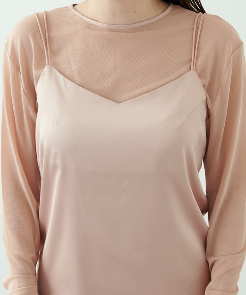 natural couture（ナチュラルクチュール）の「【大人ナチュ】シアーチュールトップス＋サテンキャミセット（アンサンブル・レディース・グレイッシュベージュ/グリーン/オレンジ/オフホワイト・FREE）」の7枚目の写真