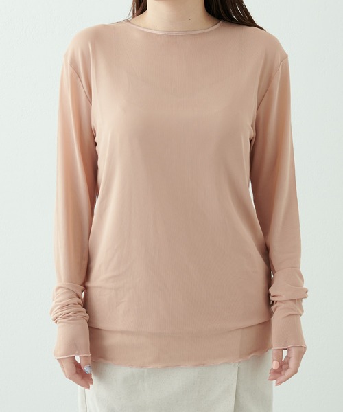 natural couture（ナチュラルクチュール）の「【大人ナチュ】シアーチュールトップス＋サテンキャミセット（アンサンブル・レディース・グレイッシュベージュ/グリーン/オレンジ/オフホワイト・FREE）」の11枚目の写真