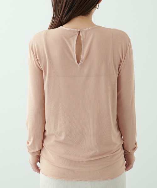 natural couture（ナチュラルクチュール）の「【大人ナチュ】シアーチュールトップス＋サテンキャミセット（アンサンブル・レディース・グレイッシュベージュ/グリーン/オレンジ/オフホワイト・FREE）」の6枚目の写真