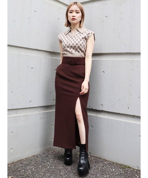 MURUA（ムルーア）の「モノグラムニットポロ（ニット/セーター・レディース・ブラック/ベージュ/グリーン・FREE）」の6枚目の写真