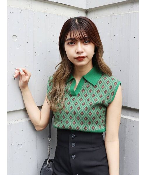 MURUA（ムルーア）の「モノグラムニットポロ（ニット/セーター・レディース・ブラック/ベージュ/グリーン・FREE）」の19枚目の写真