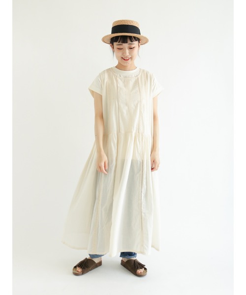 Samansa Mos2（サマンサ モスモス）の「ハシゴレースレイヤードワンピース（ワンピース・レディース・オフホワイト/オレンジ/グリーン/ブラック・ﾌﾘ-）」の2枚目の写真