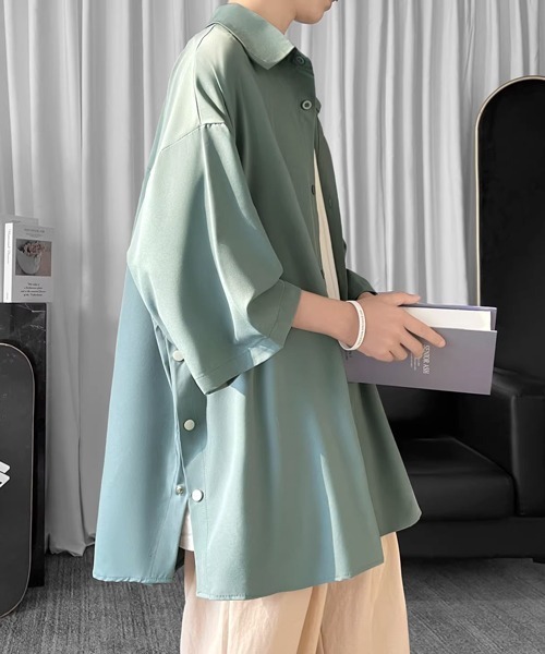 FVLMEN（フルメン）の「■26SS新色追加【FVLMEN】side button halfsleeve shirt/サイドボタン ハーフスリーブ シャツ（シャツ/ブラウス・メンズ・ホワイト/ブラック/ブルーグレー/グリーン/イエロー・MEDIUM/LARGE/X-LARGE）」の4枚目の写真