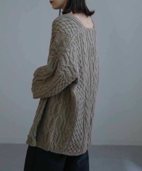 ap retro（アプレトロ）の「AW ケーブルガウンカーディガン　ベルト付（カーディガン/ボレロ・レディース・ブラック/アイボリー/グレイッシュベージュ・FREE）」の16枚目の写真