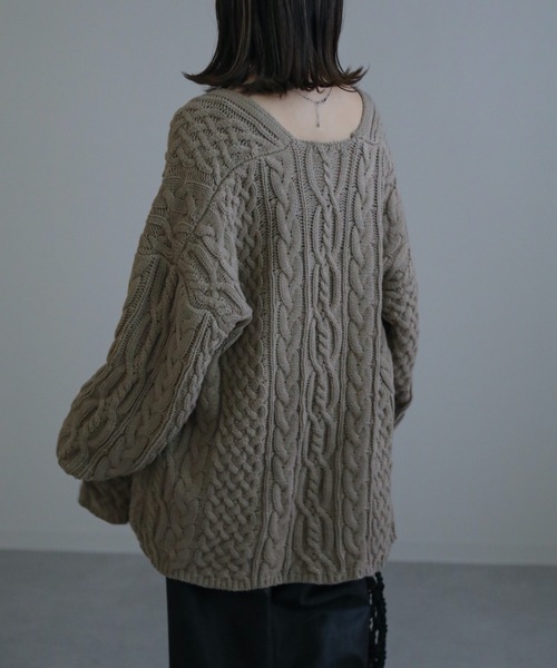 ap retro（アプレトロ）の「AW ケーブルガウンカーディガン　ベルト付（カーディガン/ボレロ・レディース・ブラック/アイボリー/グレイッシュベージュ・FREE）」の17枚目の写真