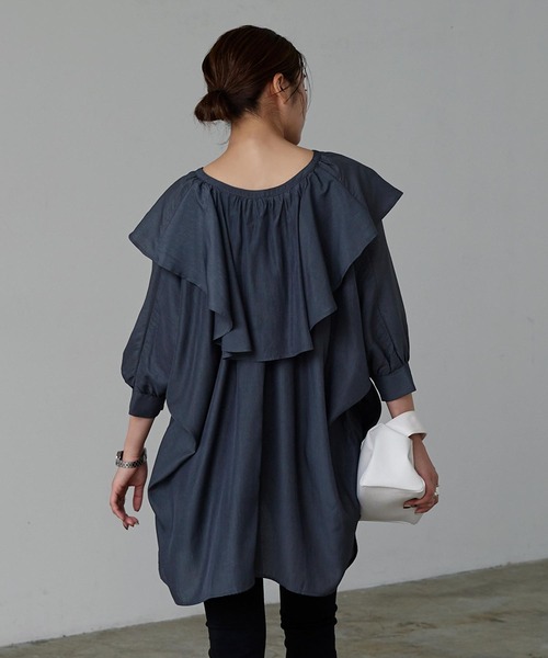 KOBE LETTUCE（コウベレタス）の「ビッグカラーゆったりチュニックブラウス（シャツ/ブラウス・レディース・オフホワイト/ライラック/ブラック系・FREE）」の12枚目の写真