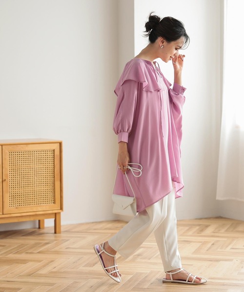 KOBE LETTUCE（コウベレタス）の「ビッグカラーゆったりチュニックブラウス（シャツ/ブラウス・レディース・オフホワイト/ライラック/ブラック系・FREE）」の10枚目の写真