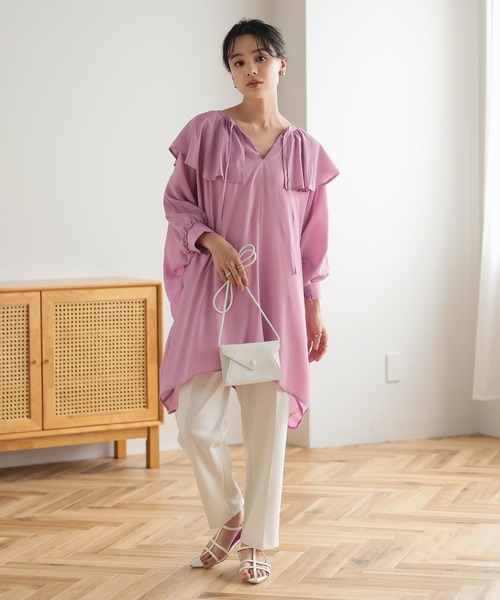 KOBE LETTUCE（コウベレタス）の「ビッグカラーゆったりチュニックブラウス（シャツ/ブラウス・レディース・オフホワイト/ライラック/ブラック系・FREE）」の5枚目の写真