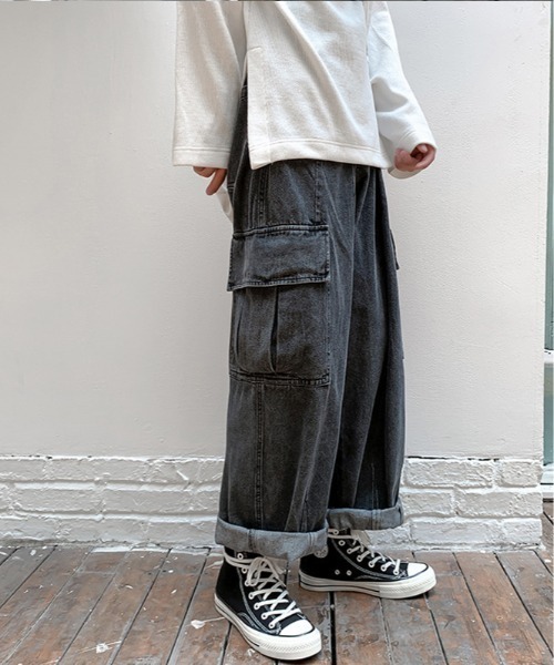 ARCADE（アーケード）の「-ARCADE Limited Line-　ワイド デニムカーゴ デニムパンツ ビンテージウォッシュ（デニムパンツ・メンズ・ライトインディゴブルー/ブラック/ライトブラック・M/L/XXL/XL）」の3枚目の写真