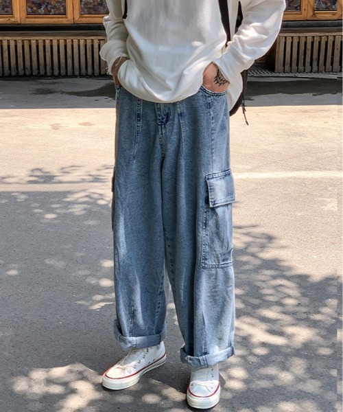 ARCADE（アーケード）の「-ARCADE Limited Line-　ワイド デニムカーゴ デニムパンツ ビンテージウォッシュ（デニムパンツ・メンズ・ライトインディゴブルー/ブラック/ライトブラック・M/L/XXL/XL）」の16枚目の写真