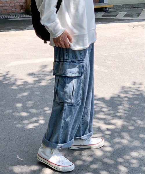 ARCADE（アーケード）の「-ARCADE Limited Line-　ワイド デニムカーゴ デニムパンツ ビンテージウォッシュ（デニムパンツ・メンズ・ライトインディゴブルー/ブラック/ライトブラック・M/L/XXL/XL）」の18枚目の写真