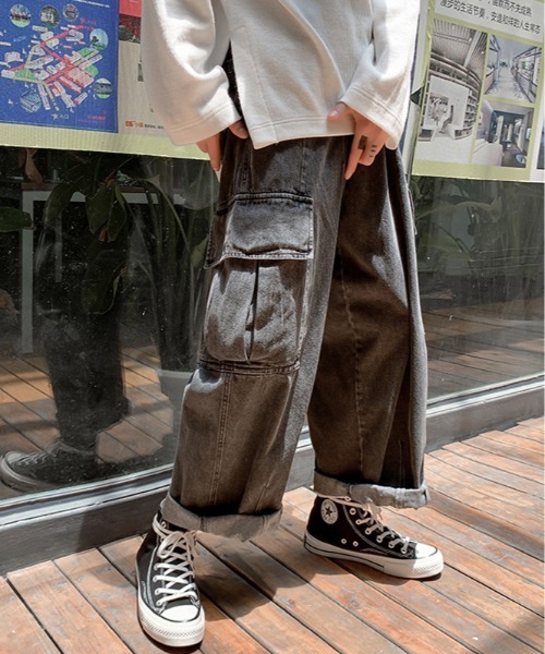 ARCADE（アーケード）の「-ARCADE Limited Line-　ワイド デニムカーゴ デニムパンツ ビンテージウォッシュ（デニムパンツ・メンズ・ライトインディゴブルー/ブラック/ライトブラック・M/L/XXL/XL）」の13枚目の写真