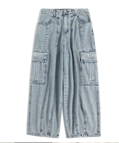 ARCADE（アーケード）の「-ARCADE Limited Line-　ワイド デニムカーゴ デニムパンツ ビンテージウォッシュ（デニムパンツ・メンズ・ライトインディゴブルー/ブラック/ライトブラック・M/L/XXL/XL）」の6枚目の写真