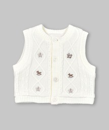 SLAPSLIPBABY/ケーブル編み星木馬刺繍裏ボアニットベストベビー(70~80cm)