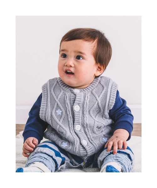 SLAP SLIP BABY（スラップスリップベビー）の「SLAPSLIPBABY/ケーブル編み星木馬刺繍裏ボアニットベストベビー(70~80cm)（ベスト・キッズ・グレー/オフホワイト・ONESIZE）」の16枚目の写真