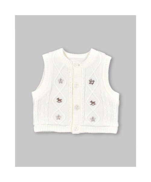 SLAP SLIP BABY（スラップスリップベビー）の「SLAPSLIPBABY/ケーブル編み星木馬刺繍裏ボアニットベストベビー(70~80cm)（ベスト・キッズ・グレー/オフホワイト・ONESIZE）」の6枚目の写真
