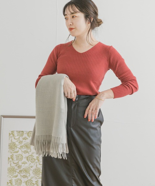 ITEMS URBANRESEARCH(アイテムズ アーバンリサーチ)の「モチモチVネックニット(ニット/セーター・レディース・ブラック/ブラウン/ピンク/アイボリー・FREE)」の8枚目の写真