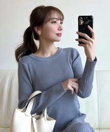 [ 岡部あゆみさんコラボ ] 選べる2タイプ リブニットロングスリーブワンピース