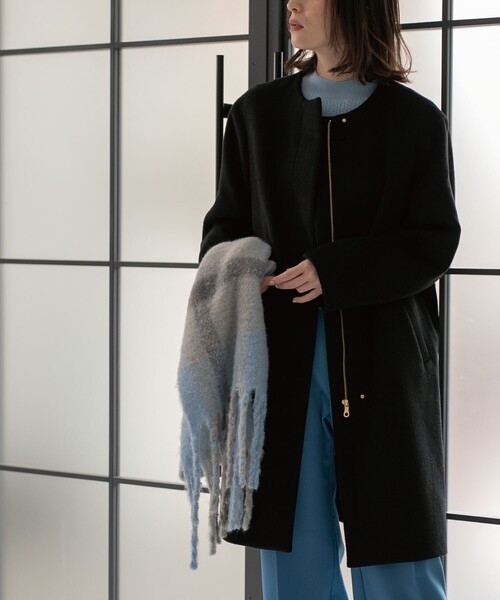 ウール&カシミヤMIXノーカラーコート