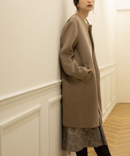 OPAQUE.CLIP（オペークドットクリップ）の「◆ウール&カシミヤMIX ノーカラーコート（ノーカラーコート・レディース・ベージュ系7/ネイビー系5/ブラック/ブルー/ナチュラル・34/36/38/40/42）」の19枚目の写真