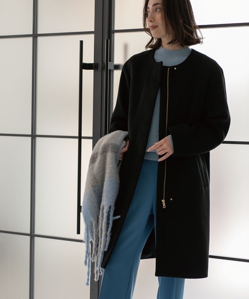 OPAQUE.CLIP（オペークドットクリップ）の「◆ウール&カシミヤMIX ノーカラーコート（ノーカラーコート・レディース・ベージュ系7/ネイビー系5/ブラック/ブルー/ナチュラル・34/36/38/40/42）」の7枚目の写真