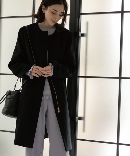 OPAQUE.CLIP（オペークドットクリップ）の「◆ウール&カシミヤMIX ノーカラーコート（ノーカラーコート・レディース・ベージュ系7/ネイビー系5/ブラック/ブルー/ナチュラル・34/36/38/40/42）」の9枚目の写真