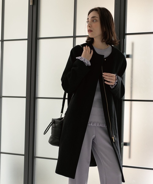 OPAQUE.CLIP（オペークドットクリップ）の「◆ウール&カシミヤMIX ノーカラーコート（ノーカラーコート・レディース・ベージュ系7/ネイビー系5/ブラック/ブルー/ナチュラル・34/36/38/40/42）」の10枚目の写真