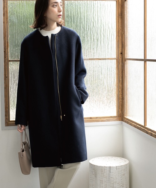 OPAQUE.CLIP（オペークドットクリップ）の「◆ウール&カシミヤMIX ノーカラーコート（ノーカラーコート・レディース・ベージュ系7/ネイビー系5/ブラック/ブルー/ナチュラル・34/36/38/40/42）」の21枚目の写真