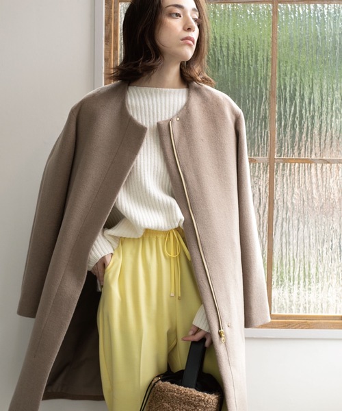 OPAQUE.CLIP（オペークドットクリップ）の「◆ウール&カシミヤMIX ノーカラーコート（ノーカラーコート・レディース・ベージュ系7/ネイビー系5/ブラック/ブルー/ナチュラル・34/36/38/40/42）」の14枚目の写真