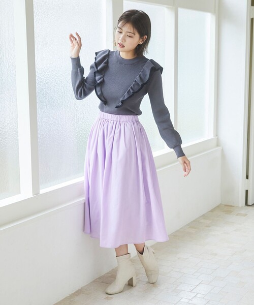 Feroux(フェルゥ)の「【洗える】アジャスタブルカラータフタ スカート(スカート・レディース・ネイビー系/ライラック系/ブルー系/イエロー系・F)」の16枚目の写真