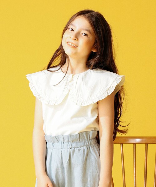 B:MING by BEAMS（ビーミングバイビームス）の「B:MING by BEAMS / 布帛衿 ノースリーブ プルオーバー カットソー（100～150cm）（Tシャツ/カットソー・キッズ・ブラック/オフホワイト/マスタード・100/110/120/130/140/150）」の4枚目の写真